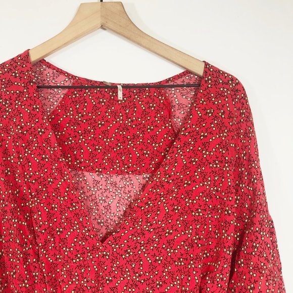Free People Dresses & Skirts - Free People Red Clara Deep V Mini Dress M